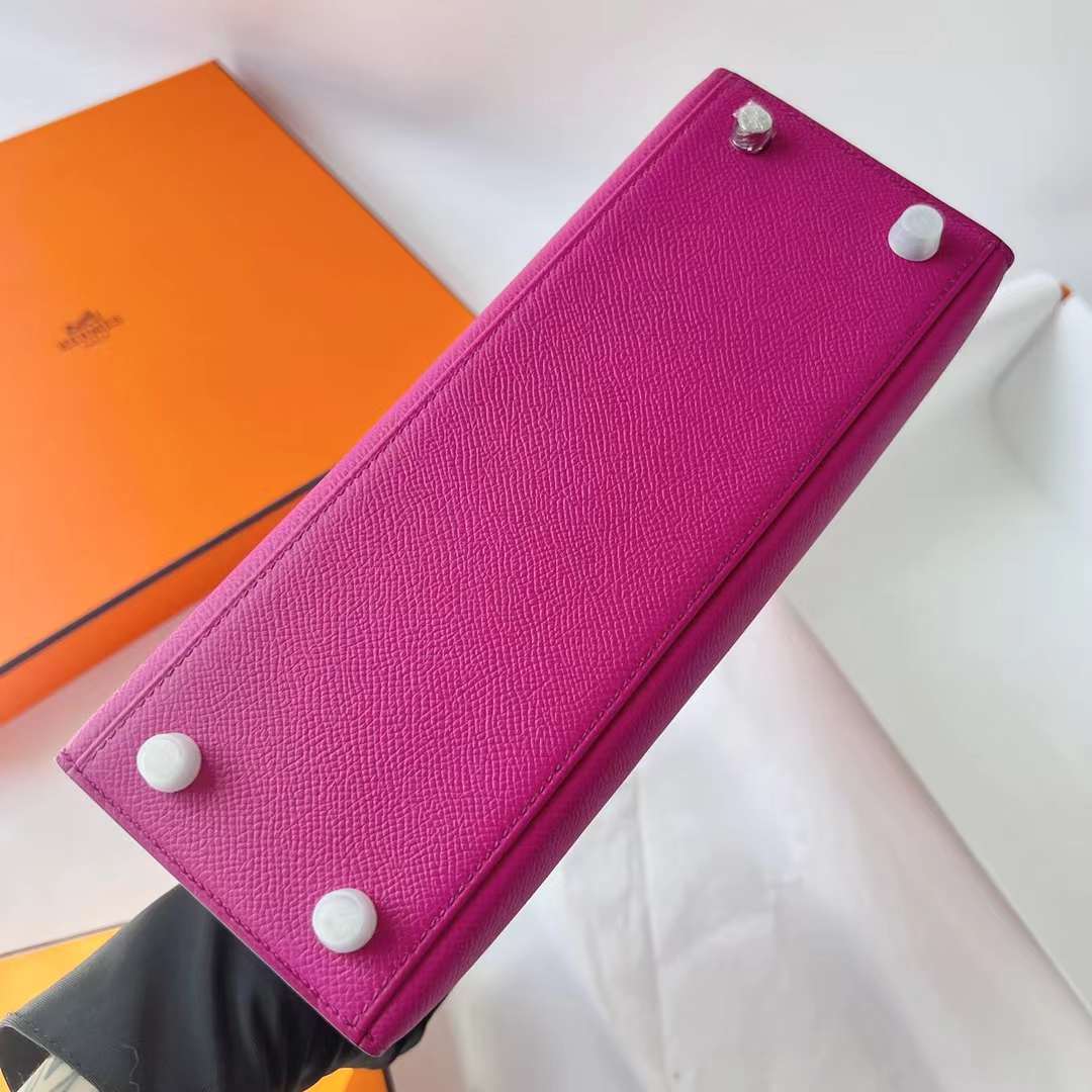 Hermès（爱马仕）Kelly 凯莉包 Epsom 进口掌纹皮 L3 玫瑰紫 银扣 25cm 全手工蜡线缝 Phw