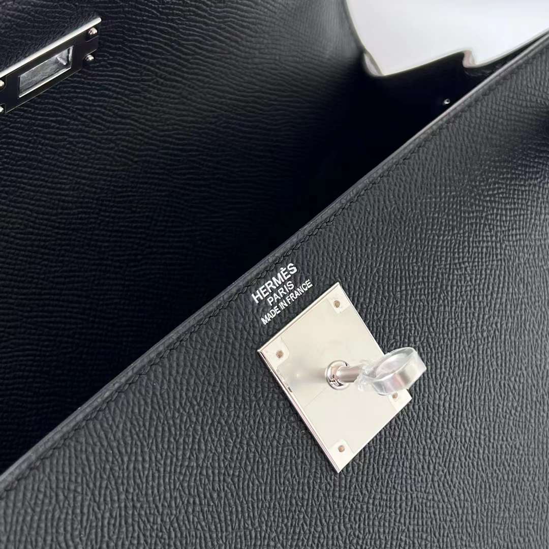 Hermès（爱马仕）Kelly 凯莉包 Epsom Ck89 黑色 Noir 银扣 28cm 全手工蜡线缝 Phw