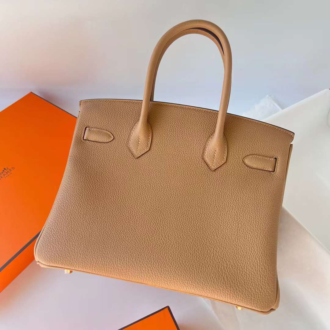 Hermès（爱马仕）Birkin 铂金包 Togo 0M 奶茶色 Chai 金扣 30cm 全手工蜡线缝 Ghw