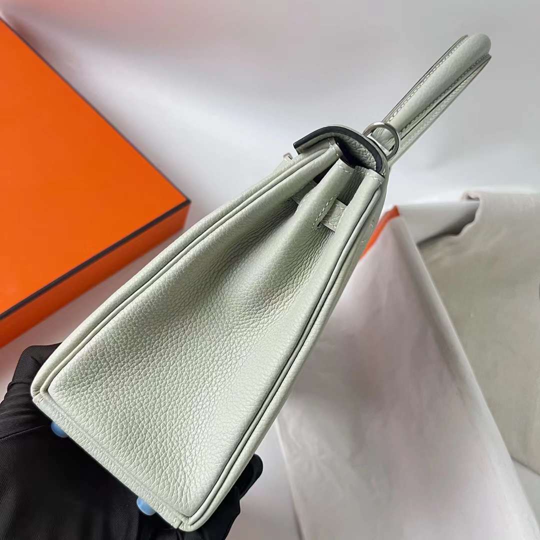 Hermès（爱马仕）Kelly 凯莉包 Togo 进口小牛皮 W0 水晶灰 银扣 25cm 全手工蜡线缝 Phw