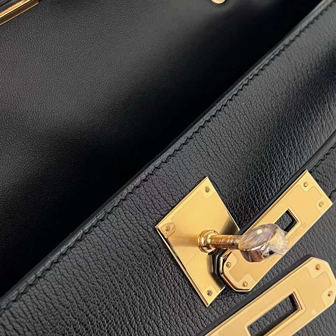Hermès（爱马仕）Kelly Elan Chevre 进口山羊皮 Ck89 黑色 金扣 27cm 全手工蜡线缝 Ghw