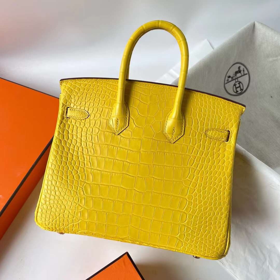 Hermès（爱马仕）Birkin 铂金包 雾面美洲鳄鱼皮 matte alligator crocodile M9 金盏花黄 金扣 25cm 全手工蜡线缝 Ghw