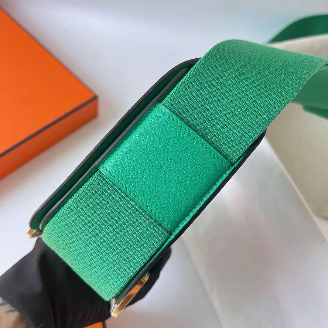 Hermès（爱马仕）Geta 木屐包 Chevre 进口山羊皮 6W 薄荷绿 金扣 20cm 全手工蜡线缝制 Ghw
