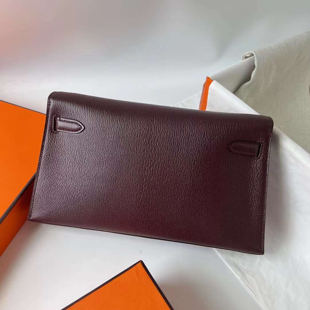 Hermès（爱马仕）Kelly Elan Chevre 进口山羊皮 0G 马鞍红 金扣 27cm 全手工蜡线缝 Ghw