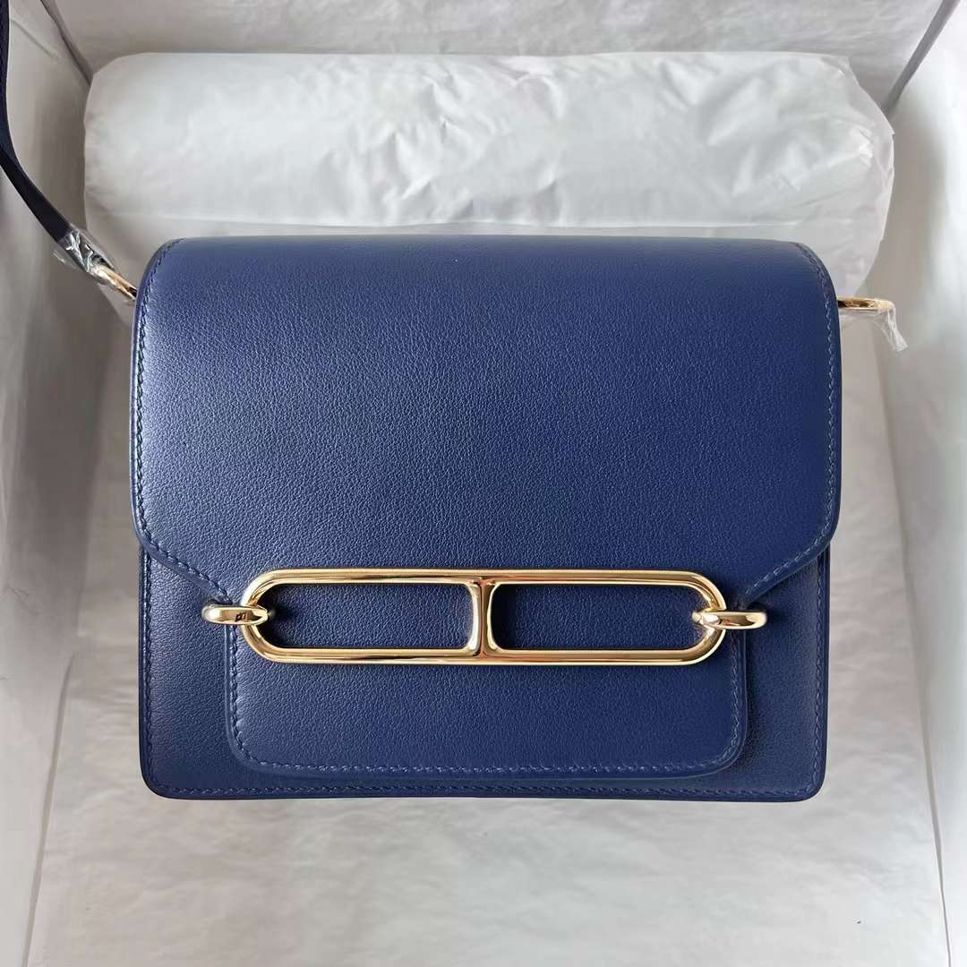 Hermès（爱马仕）Roulis 猪鼻子 Swift Ck73 宝石蓝 浅金扣 18cm 全手工蜡线缝