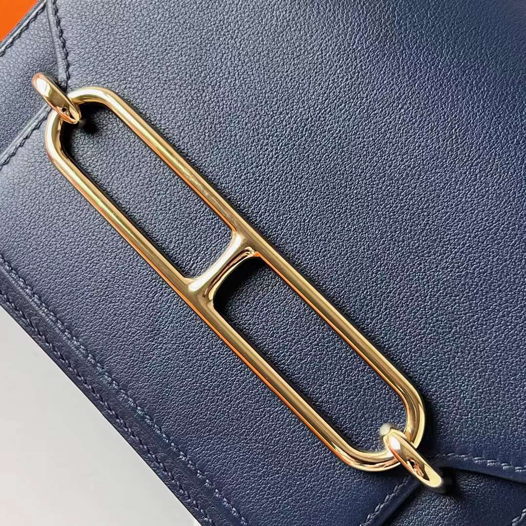 Hermès（爱马仕）Roulis 猪鼻子 Swift Ck73 宝石蓝 浅金扣 18cm 全手工蜡线缝