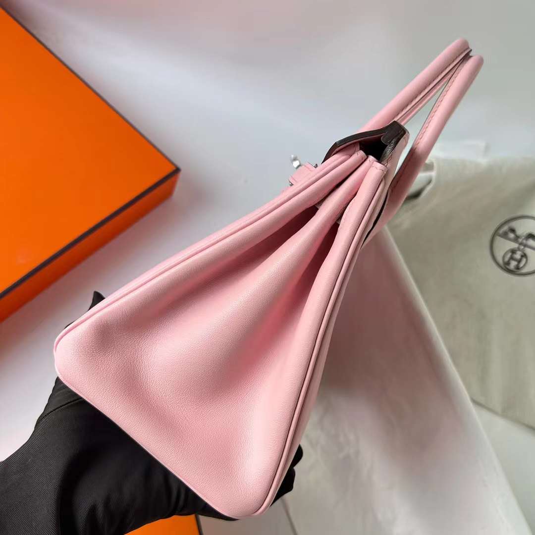 Hermès（爱马仕）Birkin 铂金包 Swift 3Q 新粉色 Rose Sakura 银扣 25cm 全手工蜡线缝 Phw