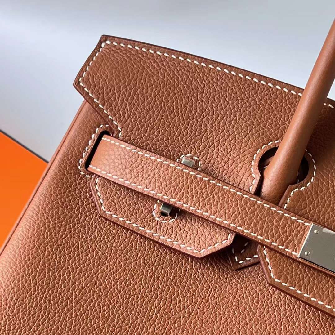 Hermès（爱马仕） Birkin 铂金包 Togo 进口小牛皮 Ck37 金棕色 银扣 30cm 全手工蜡线缝 Ghw
