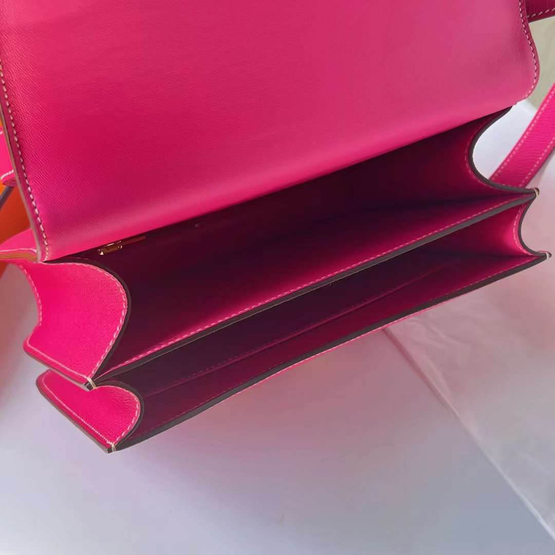 Hermès（爱马仕）Constance 空姐包 Epsom E5 桃红色 Rose Tyrien 金扣 24cm Ghw 全手工蜡线缝