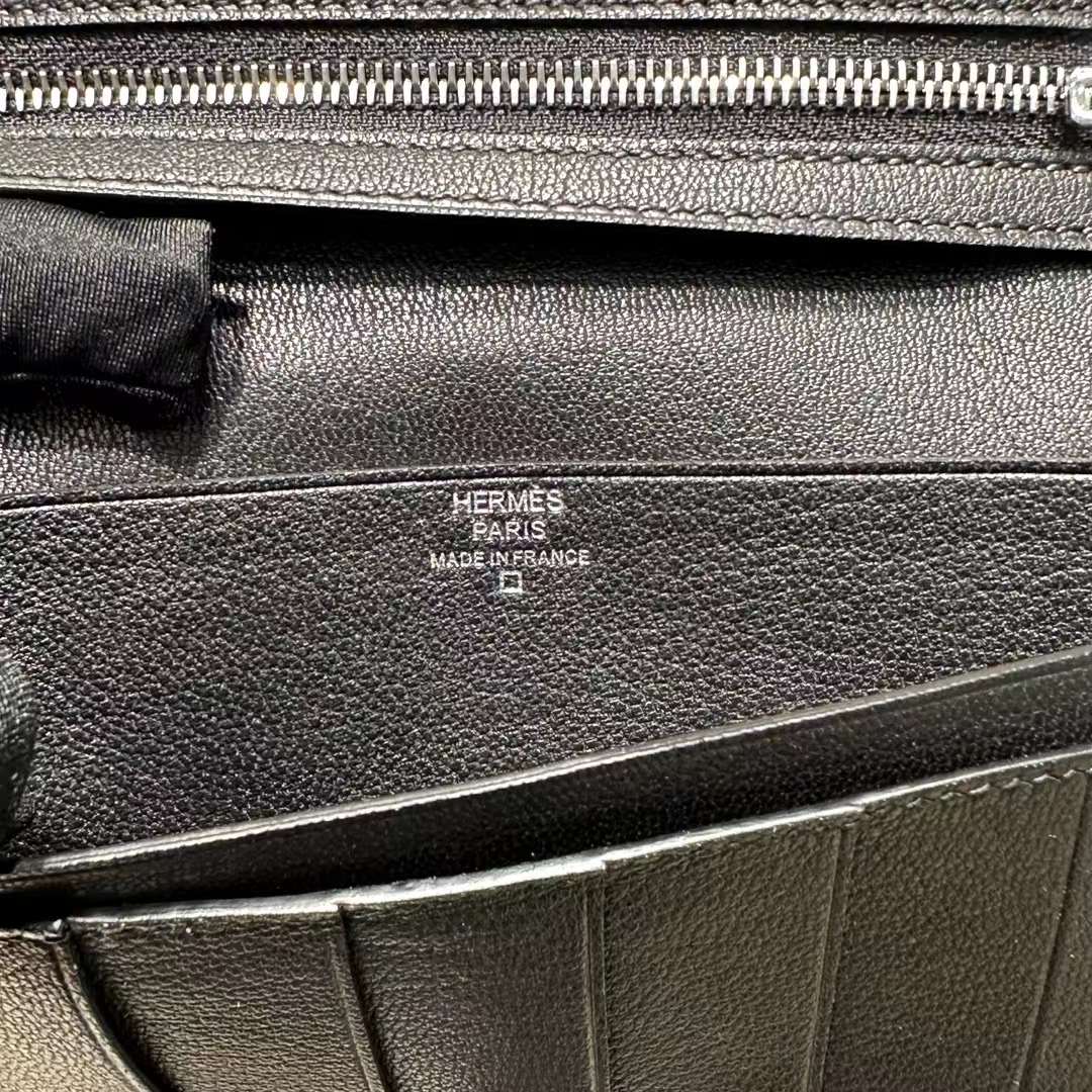 Hermès（爱马仕）Bearn Long 雾面美洲鳄鱼皮 Ck89 黑色 Noir 银扣 一级工艺 全手工蜡线缝 Phw