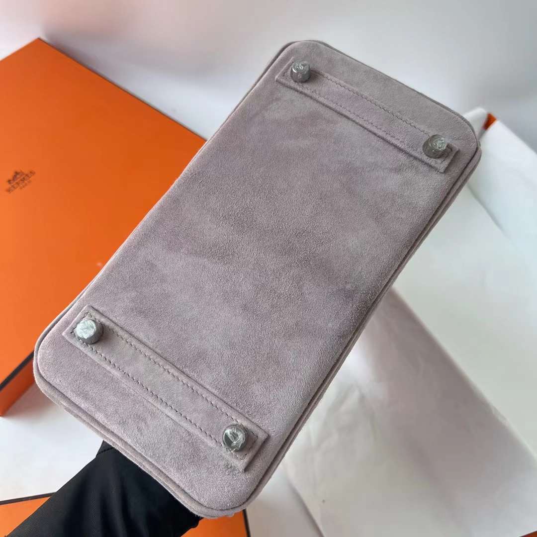 Hermès（爱马仕）Birkin 铂金包 Suede 进口羊皮反绒 麂皮 M8 沥青灰 银扣 25cm 全手工蜡线缝 Phw
