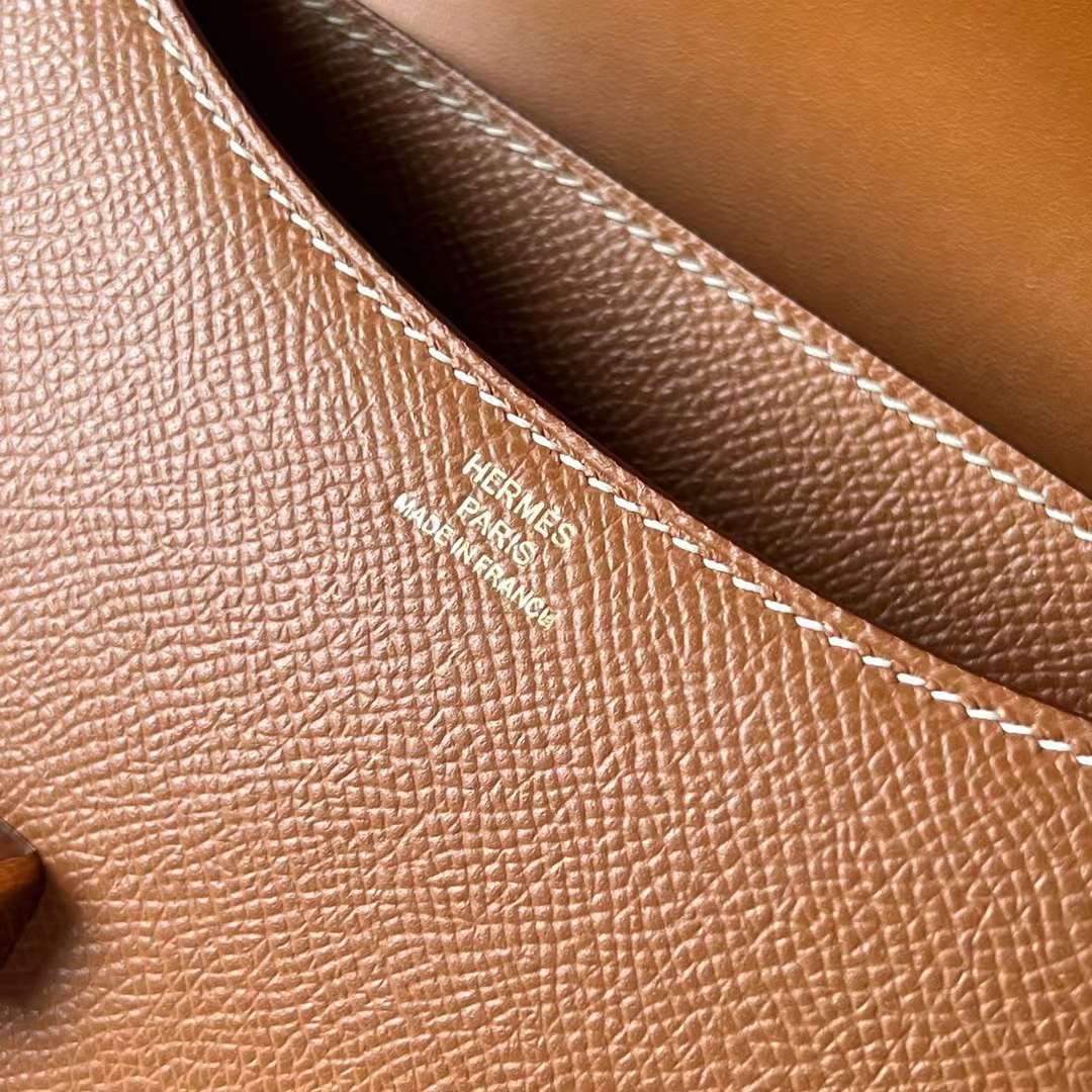 Hermès（爱马仕）Constance 空姐包 Epsom 镜子款 Ck37 金棕色 玫瑰金扣 1-19cm 全手工蜡线缝 Rghw