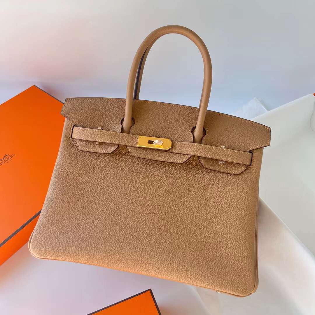 Hermès（爱马仕）Birkin 铂金包 Togo 0M 奶茶色 Chai 金扣 30cm 全手工蜡线缝 Ghw