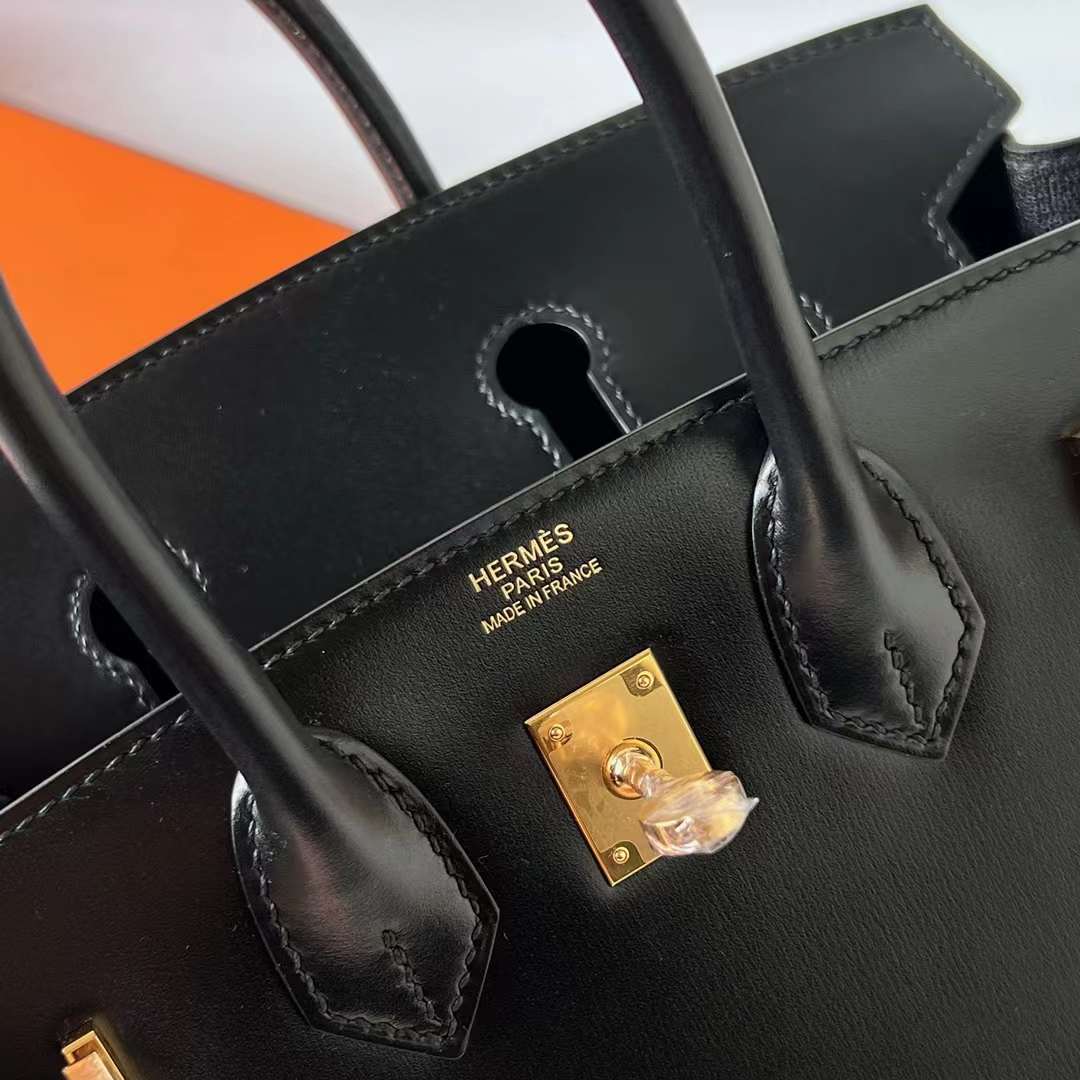 Hermès（爱马仕）Birkin 铂金包 Boxcalf Ck89 黑色 金扣 25cm 全手工蜡线缝 Ghw
