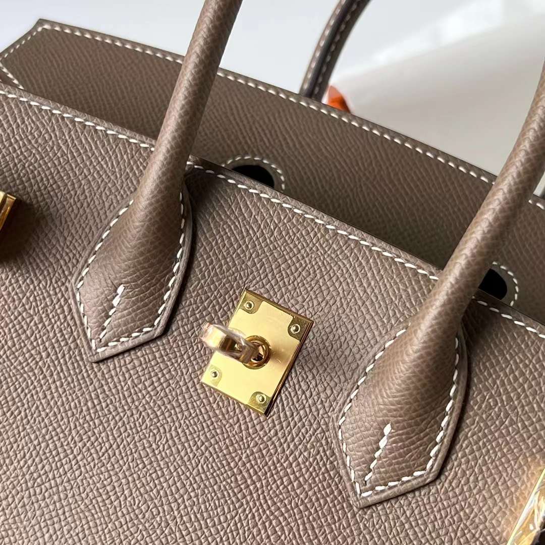 Hermès（爱马仕）Birkin Sellier Epsom Ck18 大象灰 Etoupe 金扣 25cm 全手工蜡线缝制 Ghw
