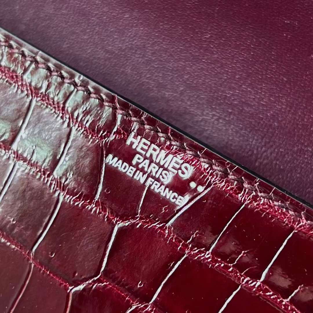 Hermès（爱马仕）猪鼻子手包 亮面尼罗鳄鱼皮 Ck57 波尔多酒红 Bordeaux 银扣 25cm 全手工蜡线缝 Phw