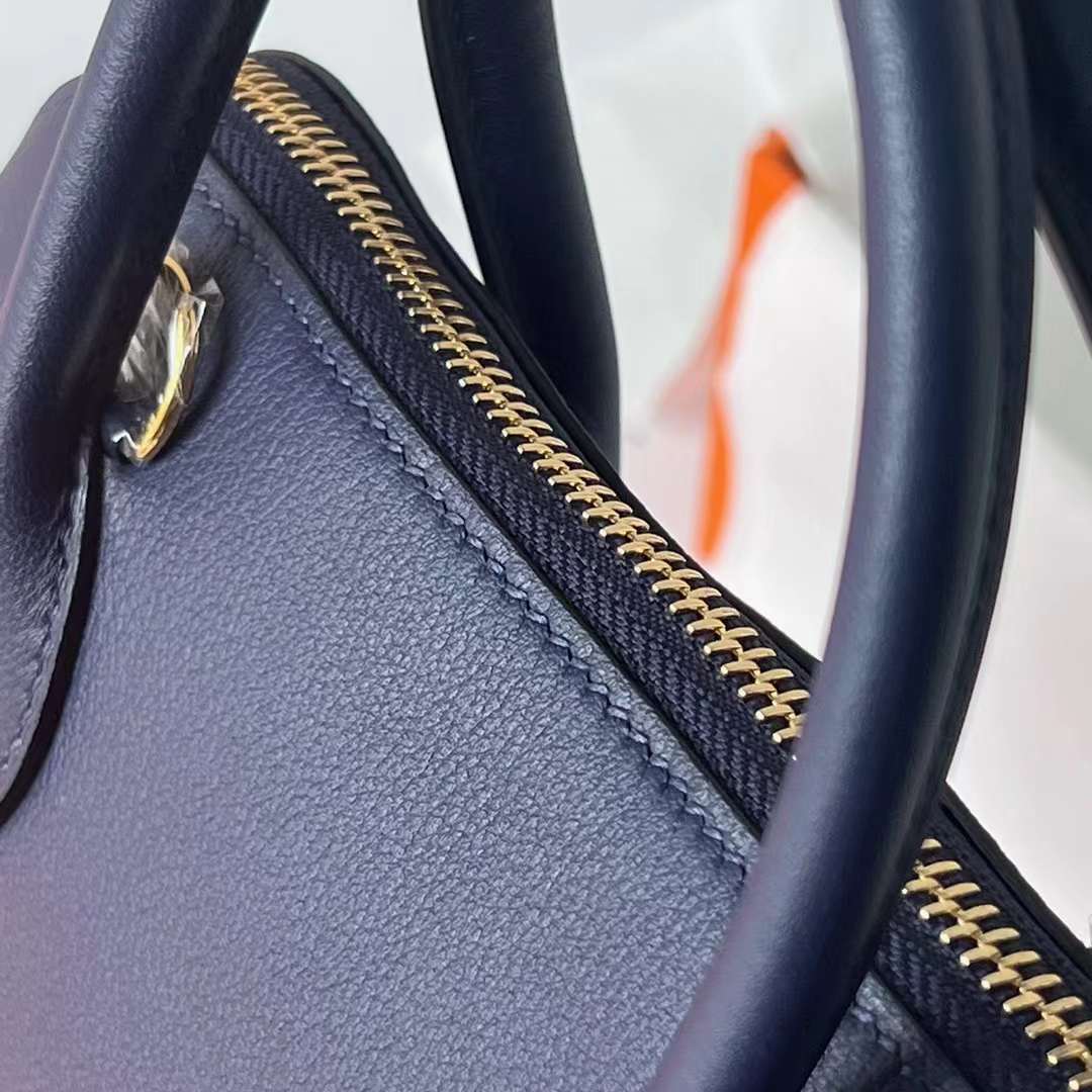 Hermès（爱马仕）Bolide 保龄球包 Evercolor Ck73 宝石蓝 内拼 i7 琉璃蓝 金扣 25cm 全手工蜡线缝 Ghw
