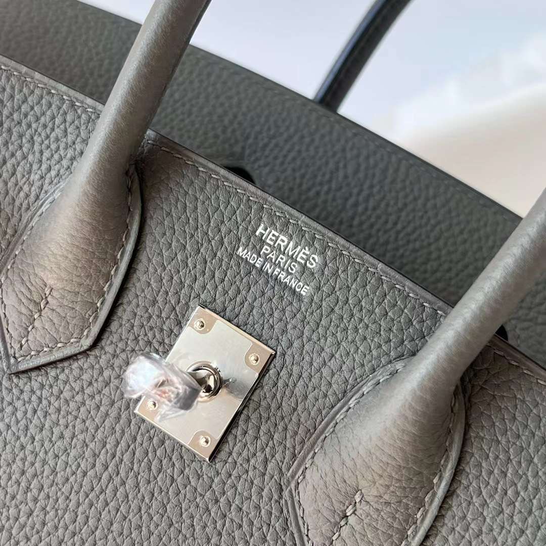 Hermès（爱马仕）Birkin 铂金包 Togo 进口顶级小牛皮 0L 积雨云灰 Gris Meyer 银扣 25cm 全手工蜡线缝 Phw