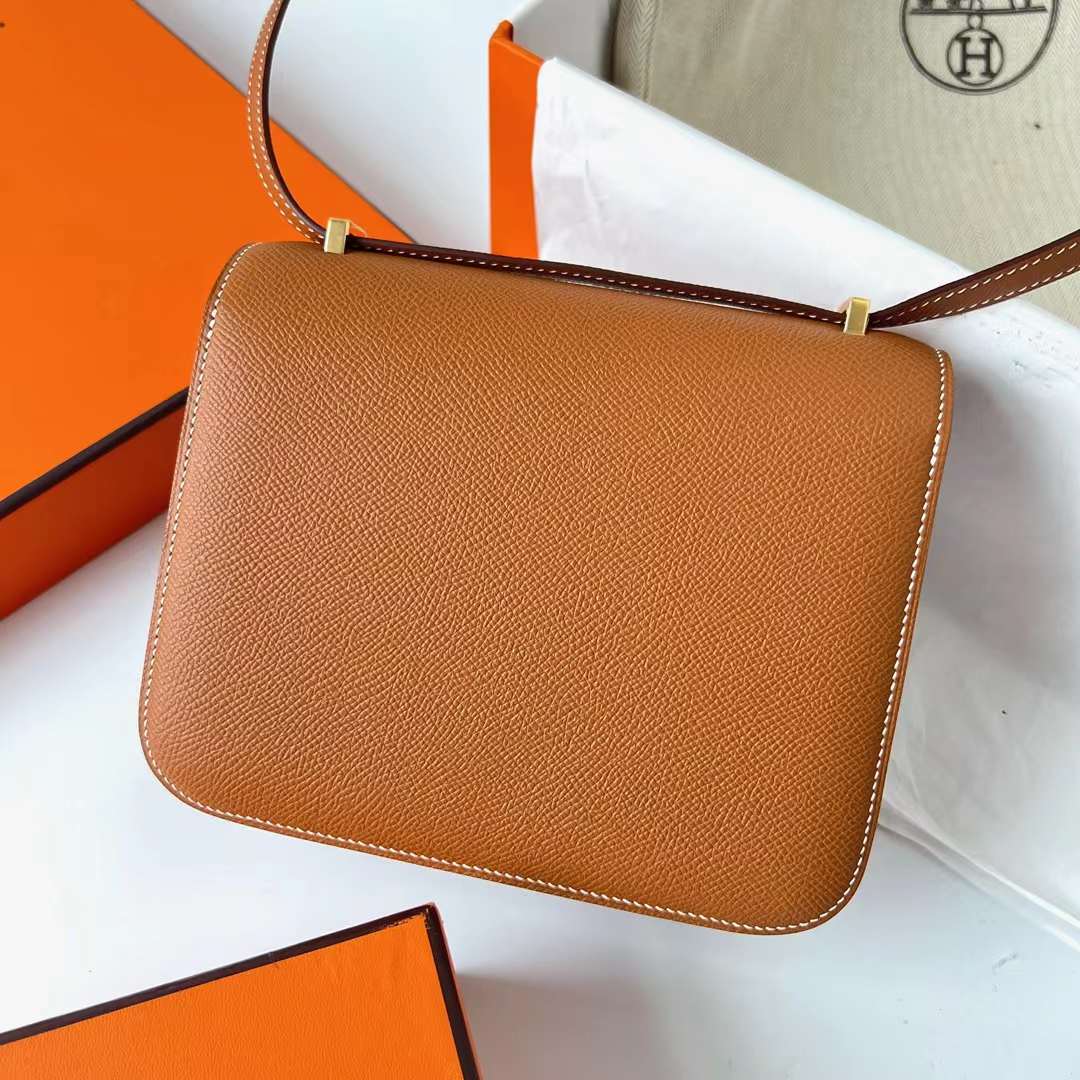 Hermès（爱马仕）Constance 空姐包 Epsom Ck37 金棕色 Gold 金扣 19cm 全手工蜡线缝 Ghw