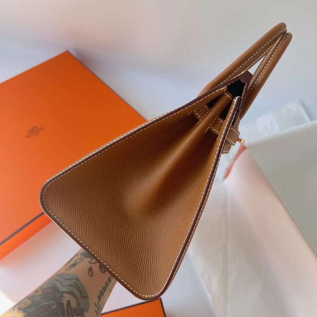 Hermès（爱马仕）Birkin 铂金包 Sellier Epsom Ck37 金棕色 金扣 25cm 全手工蜡线缝 Ghw