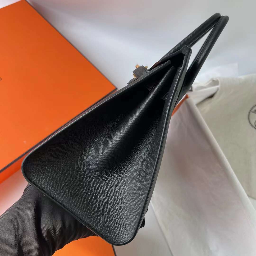 Hermès（爱马仕）Birkin 铂金包 Sellier Epsom Ck89 黑色 金扣 25cm 全手工蜡线缝 Ghw