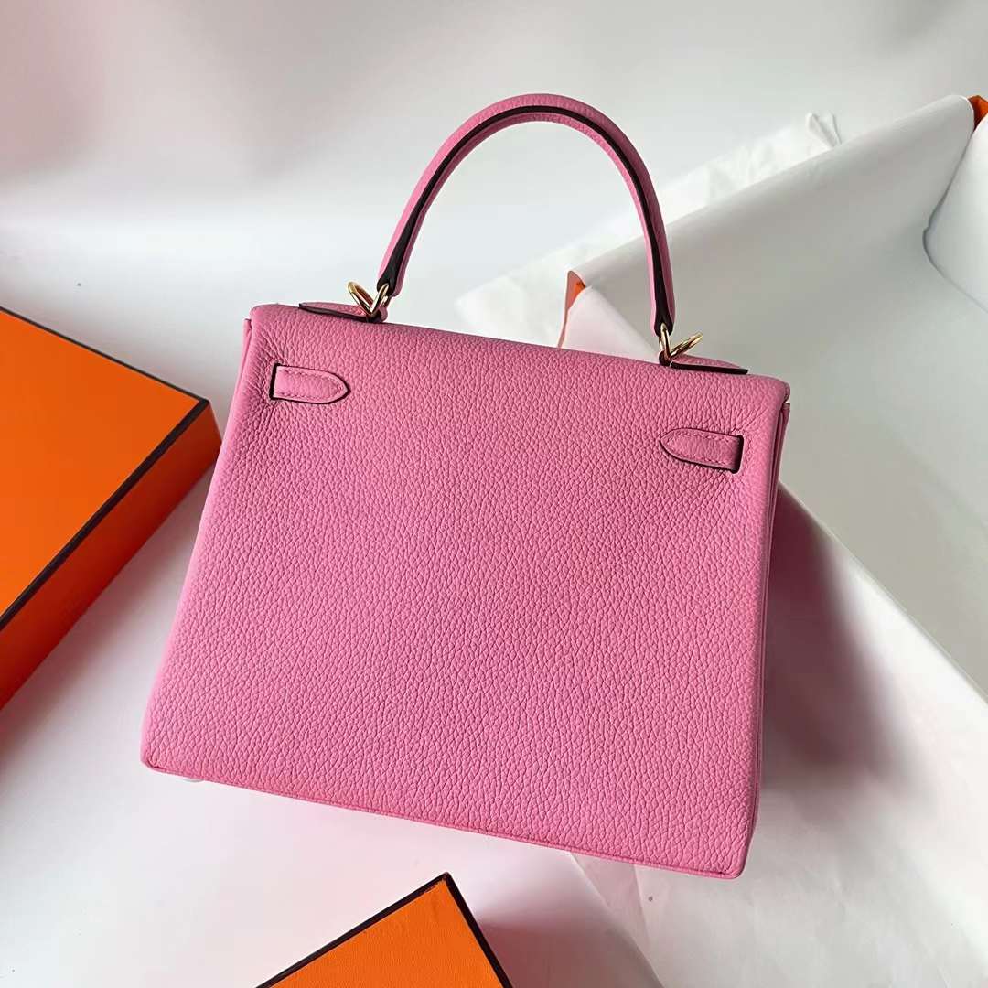 Hermès（爱马仕）Kelly 凯莉包 Togo 小牛皮 5P 樱花粉 金扣 25cm 全手工蜡线缝 Ghw