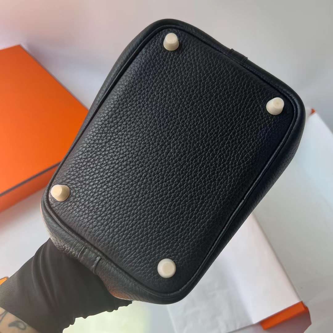 Hermès（爱马仕）Picotin 菜篮子 Clemence 进口大牛皮 Ck89 黑色 金扣 18cm 全手工蜡线缝制 Ghw