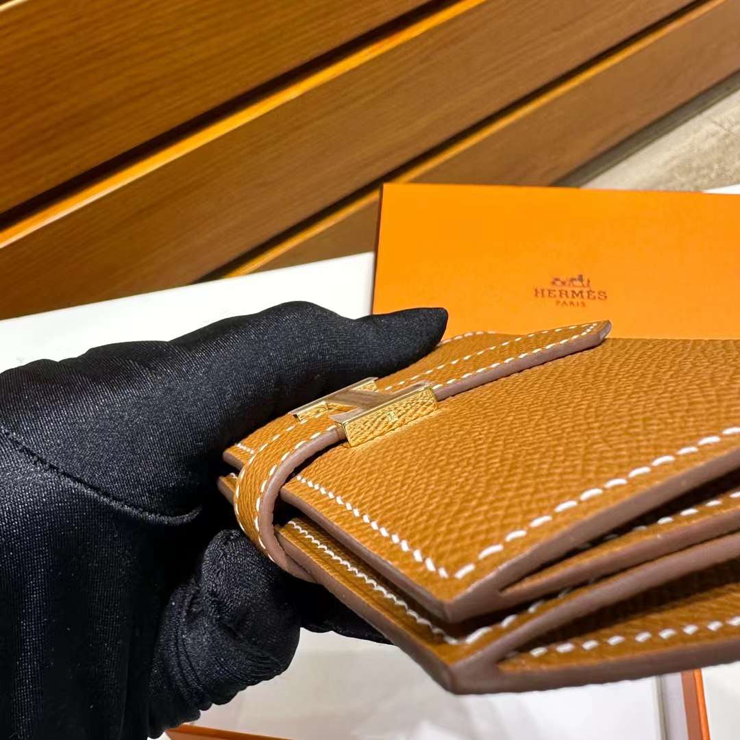 Hermès（爱马仕）H小卡包 Epsom Ck37 金棕色 金扣 一级工艺 全手工蜡线缝 Ghw