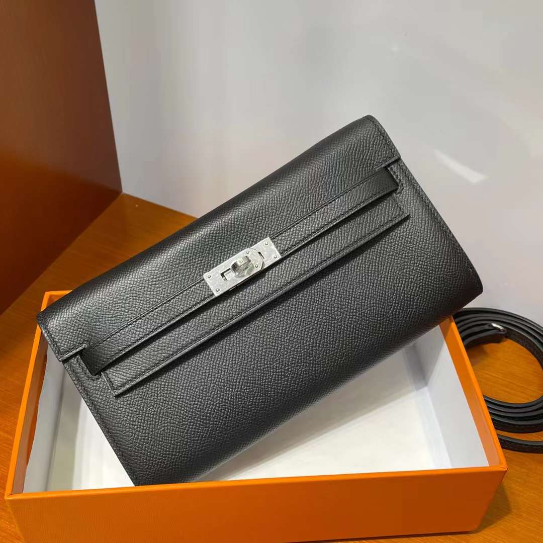 Hermès（爱马仕）Kelly to go epsom ck89 黑色 银扣 20cm 全手工蜡线缝 phw