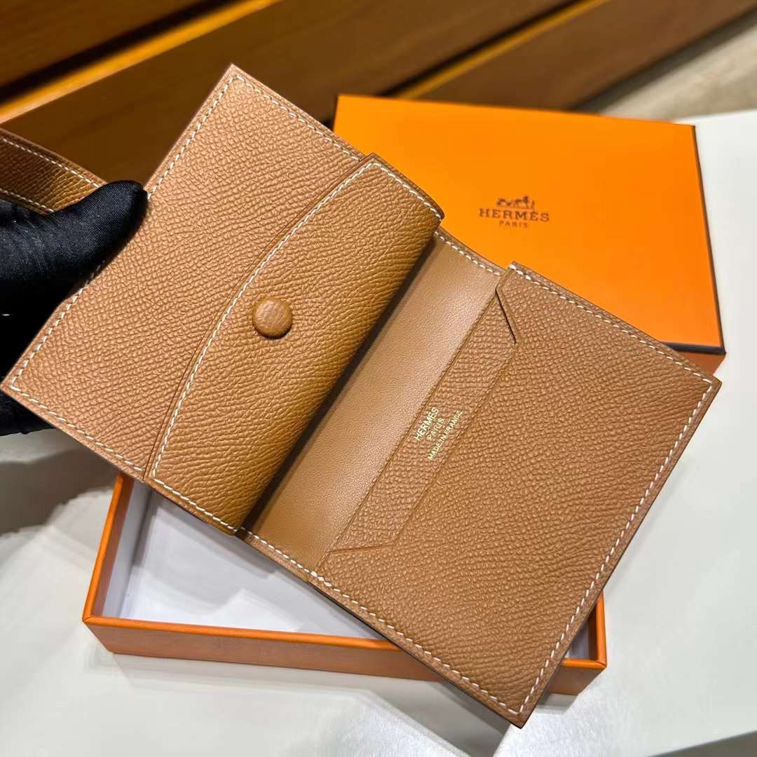 Hermès（爱马仕）H小卡包 Epsom Ck37 金棕色 金扣 一级工艺 全手工蜡线缝 Ghw