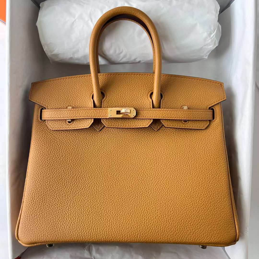 Hermès（爱马仕）Birkin 铂金包 Togo 顶级小牛皮 2S 芝麻色 金扣 25cm 全手工蜡线缝 Ghw