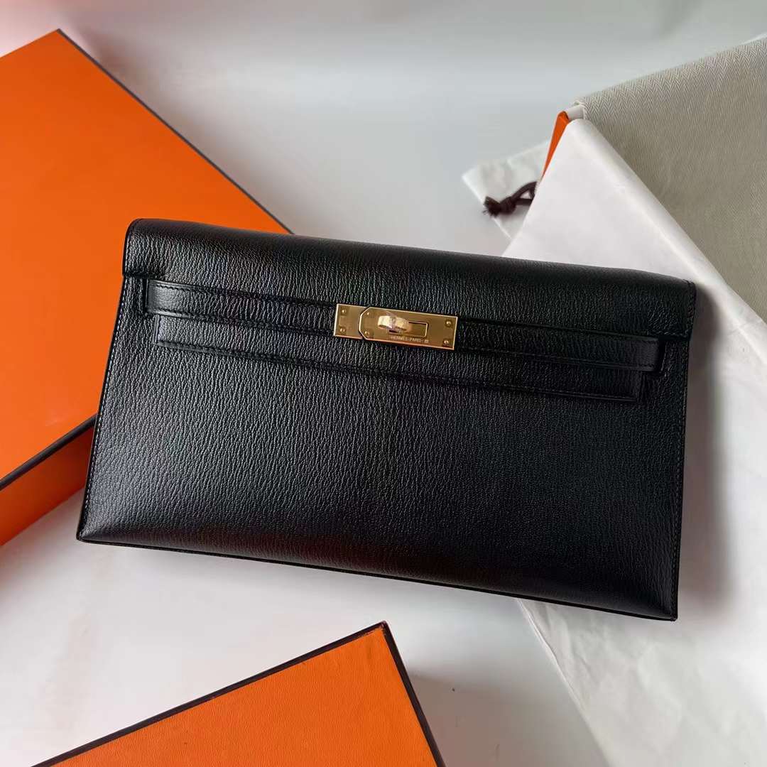 Hermès（爱马仕）Kelly Elan Chevre 进口山羊皮 Ck89 黑色 金扣 27cm 全手工蜡线缝 Ghw
