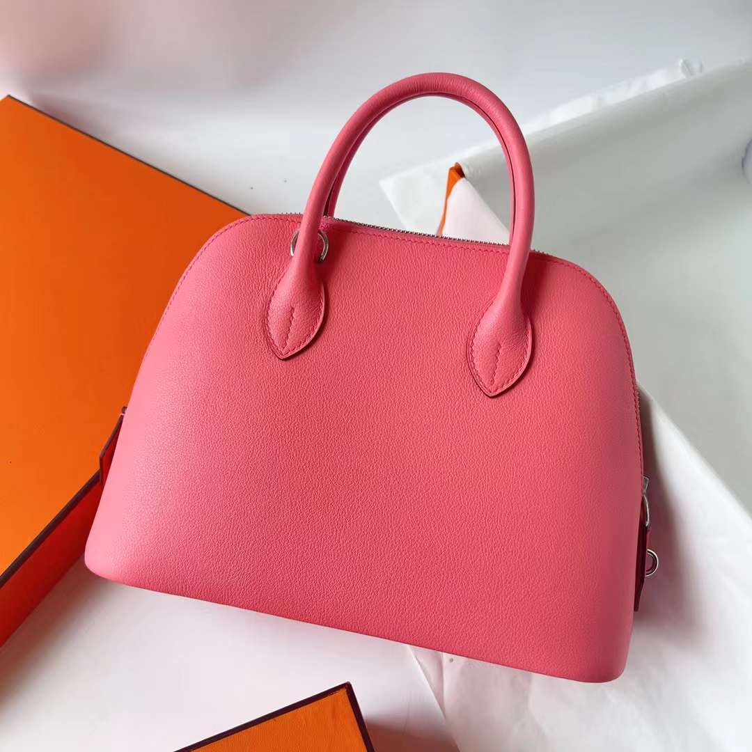 Hermès（爱马仕）Bolide 保龄球包 Evercolor K4 夏日粉 银扣 25cm 全手工蜡线缝 Phw
