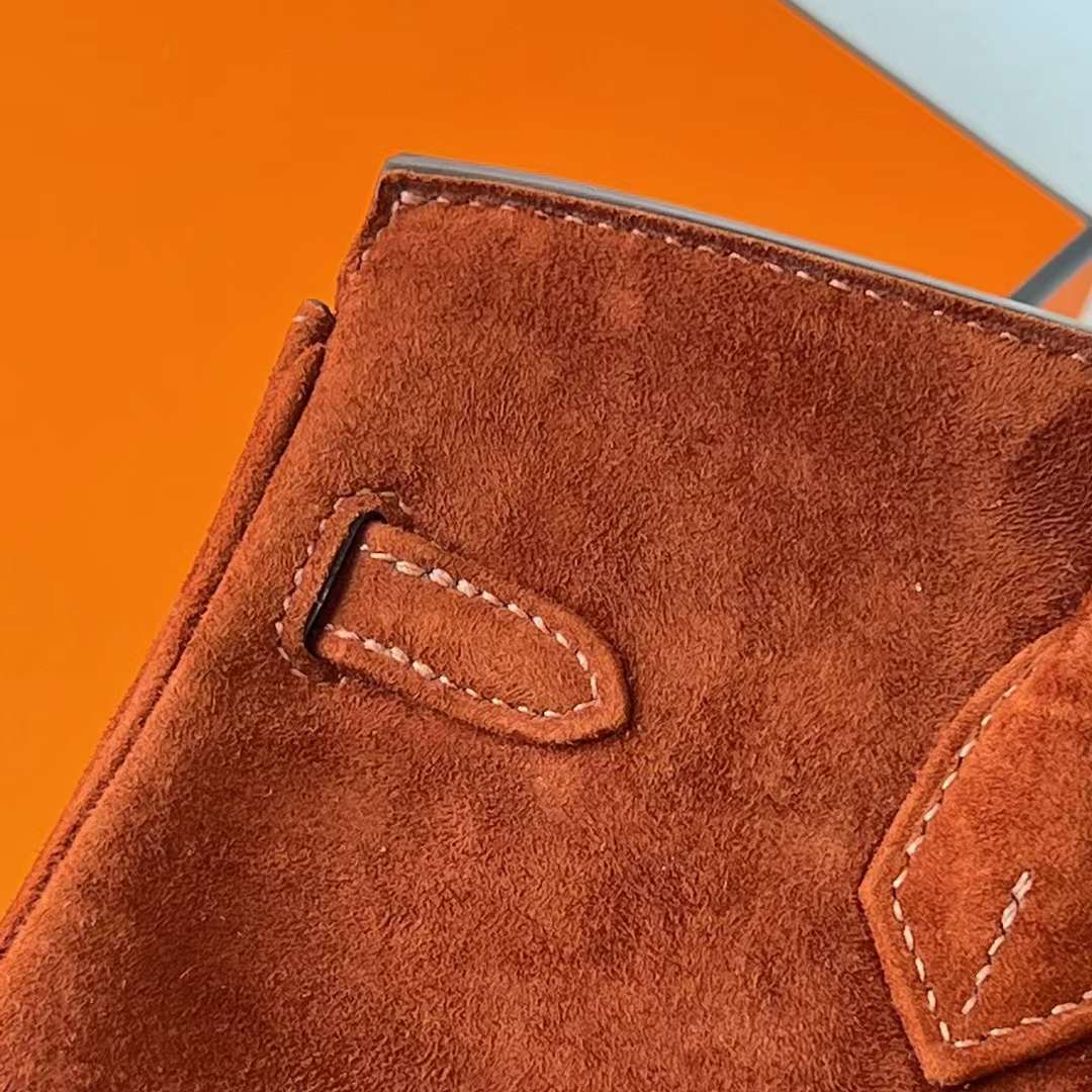 Hermès（爱马仕）Birkin 铂金包 Suede 进口羊皮反绒 麂皮 泰迪色 金扣 25cm 全手工蜡线缝 Ghw