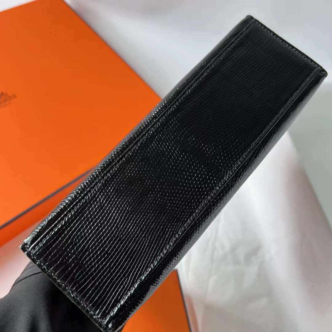 Hermès（爱马仕）Mini Kelly Pochette Lizard 进口蜥蜴皮 Ck89 黑色 Noir 银扣 22cm 全手工蜡线缝 Phw