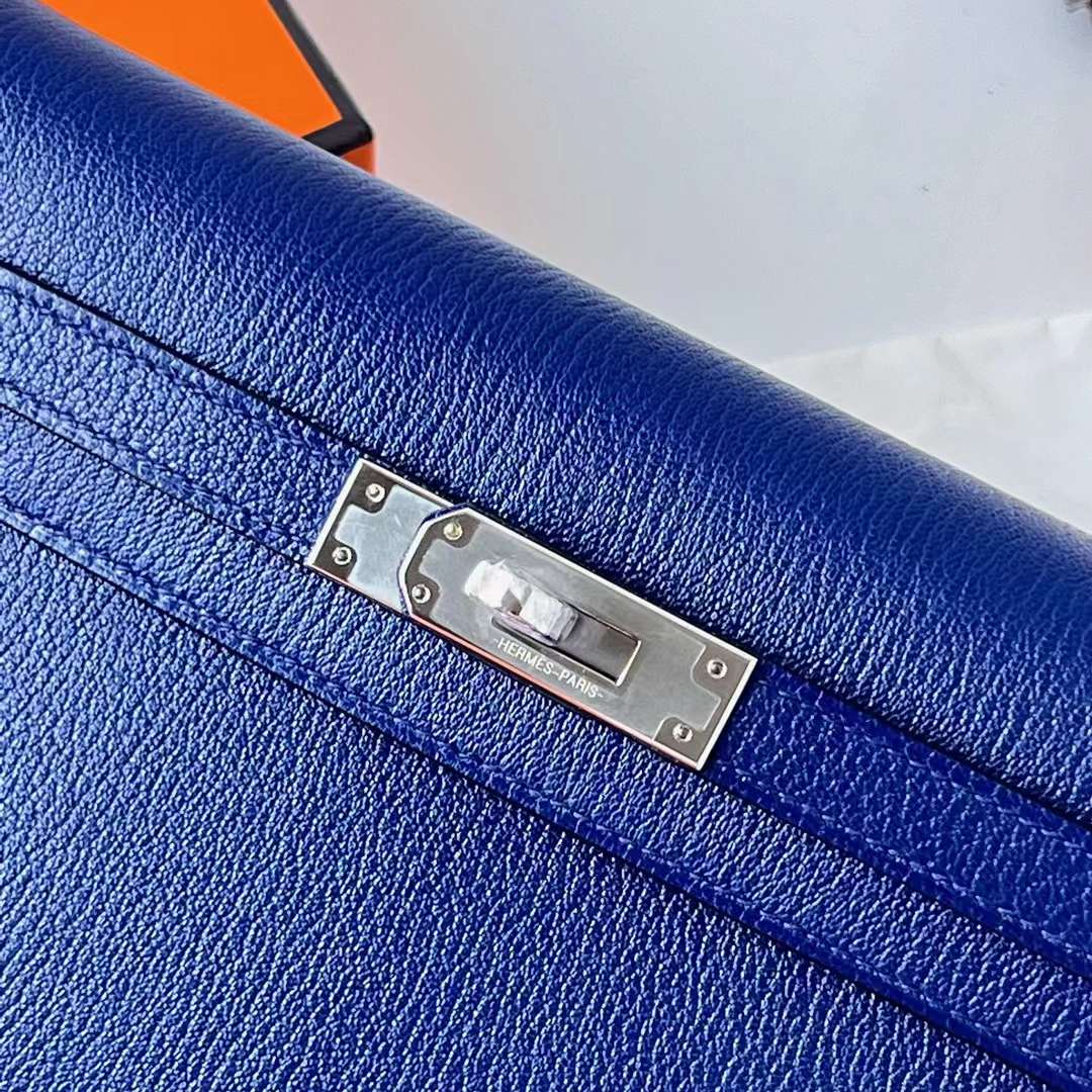 Hermès（爱马仕）Kelly Elan Chevre 进口山羊皮 Ck73 宝石蓝 银扣 27cm 全手工蜡线缝 Phw