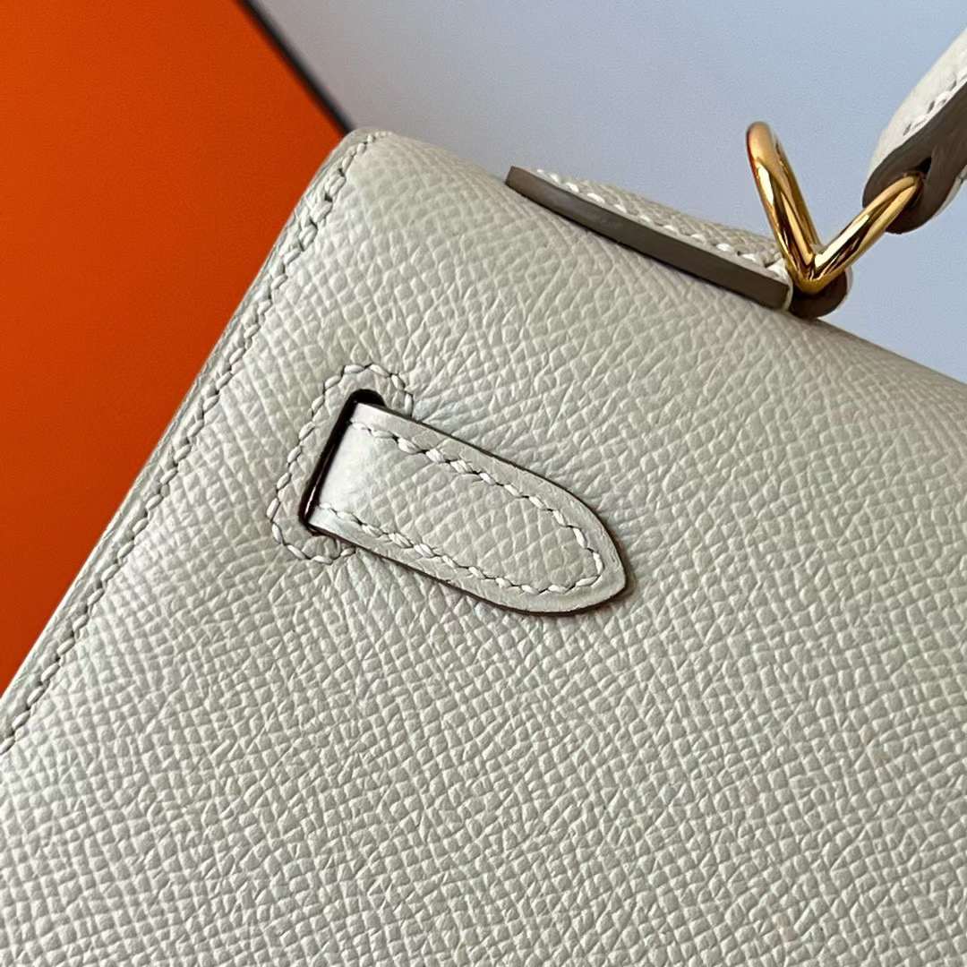 Hermès（爱马仕）Kelly 凯莉包 Epsom Ck10 奶昔白 Craie 金扣 25cm 全手工蜡线缝 Ghw
