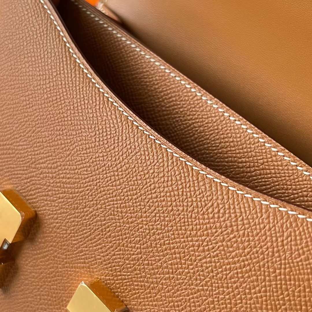 Hermès（爱马仕）Constance 空姐包 Epsom Ck37 金棕色 Gold 金扣 19cm 全手工蜡线缝 Ghw