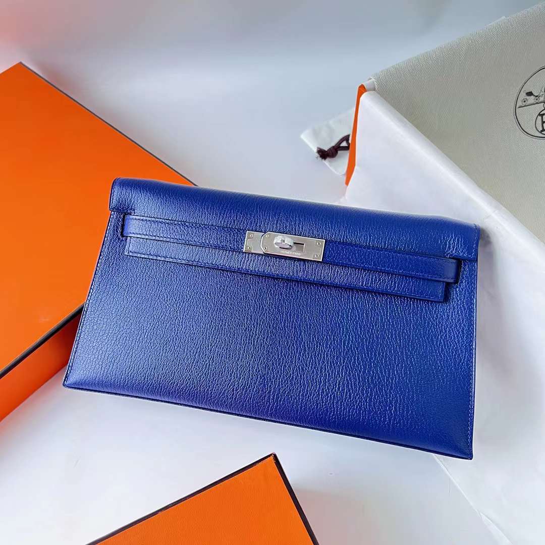 Hermès（爱马仕）Kelly Elan Chevre 进口山羊皮 Ck73 宝石蓝 银扣 27cm 全手工蜡线缝 Phw