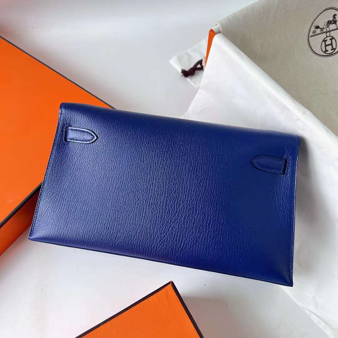 Hermès（爱马仕）Kelly Elan Chevre 进口山羊皮 Ck73 宝石蓝 银扣 27cm 全手工蜡线缝 Phw