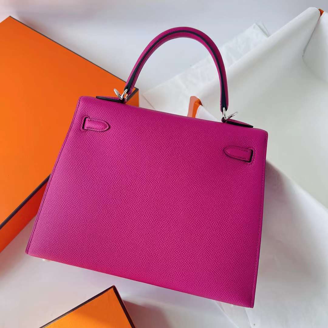 Hermès（爱马仕）Kelly 凯莉包 Epsom 进口掌纹皮 L3 玫瑰紫 银扣 25cm 全手工蜡线缝 Phw