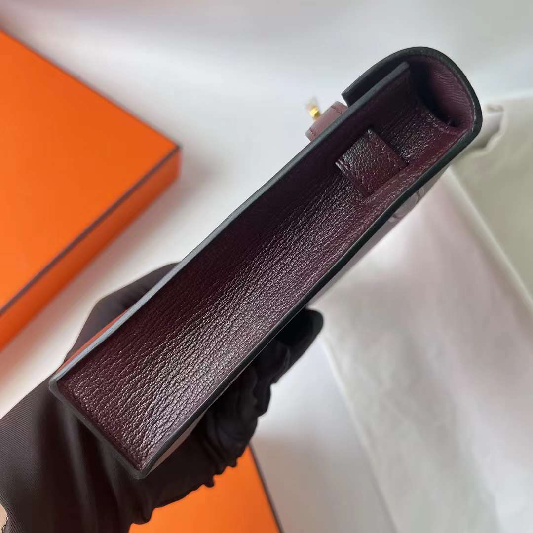 Hermès（爱马仕）Kelly Elan Chevre 进口山羊皮 0G 马鞍红 金扣 27cm 全手工蜡线缝 Ghw