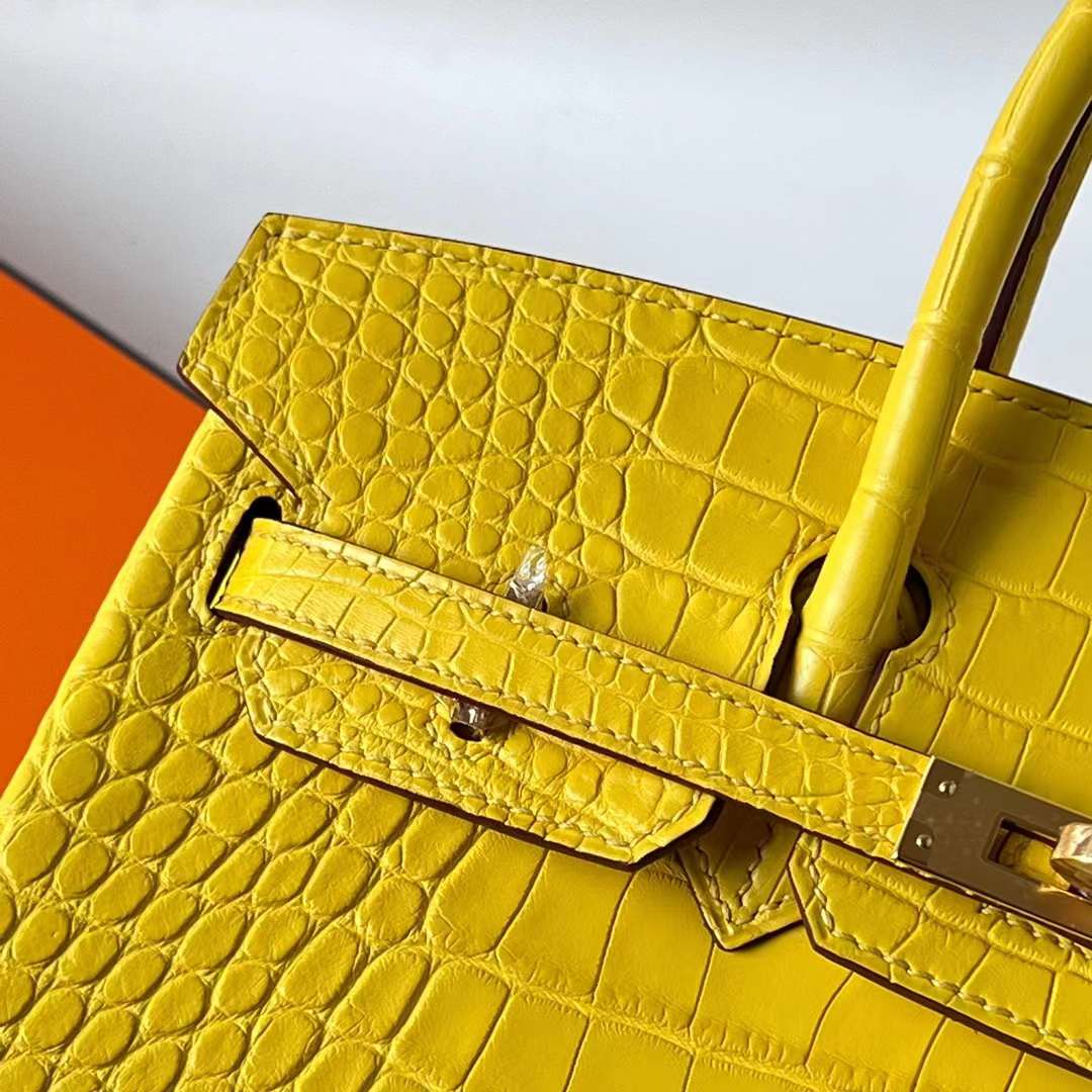Hermès（爱马仕）Birkin 铂金包 雾面美洲鳄鱼皮 matte alligator crocodile M9 金盏花黄 金扣 25cm 全手工蜡线缝 Ghw