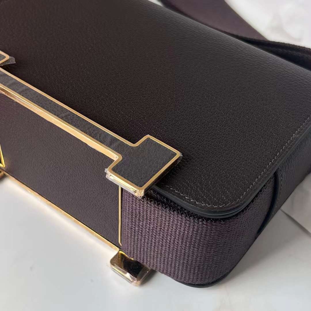Hermès（爱马仕）Geta 木屐包 Chevre 进口山羊皮 0G 马鞍红 金扣 20cm 全手工蜡线缝制 Ghw