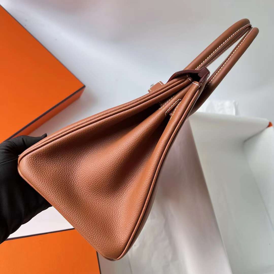 Hermès（爱马仕） Birkin 铂金包 Togo 进口小牛皮 Ck37 金棕色 银扣 30cm 全手工蜡线缝 Ghw