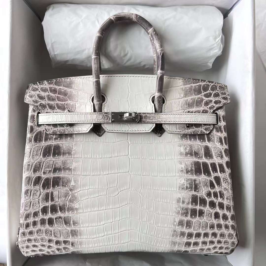 Hermès（爱马仕）Birkin 铂金包 雾面鳄鱼皮 Himalayan 喜马拉雅 银扣 25cm 全手工蜡线缝 Phw