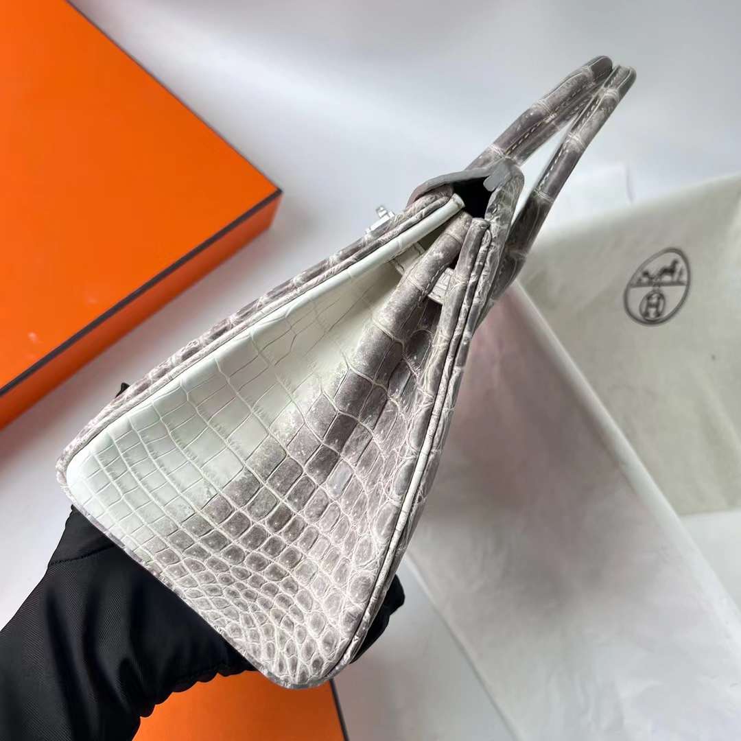 Hermès（爱马仕）Birkin 铂金包 雾面鳄鱼皮 Himalayan 喜马拉雅 银扣 25cm 全手工蜡线缝 Phw