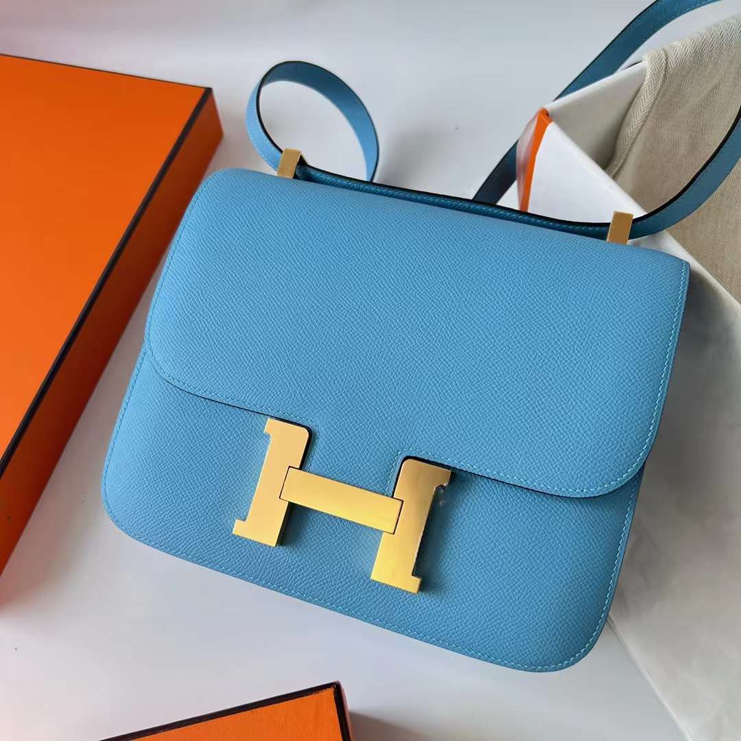 Hermès（爱马仕）Constance 空姐包 Epsom P3 北方蓝 Blue De Nord 金扣 24cm Ghw 全手工蜡线缝