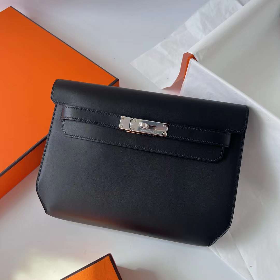 Hermès（爱马仕）Kelly Depeches 手包 Swift Ck89 黑色 银扣 25cm 全手工蜡线缝 Phw