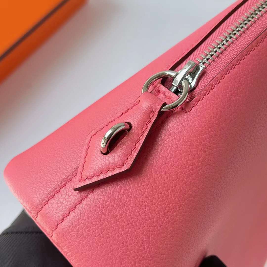 Hermès（爱马仕）Bolide 保龄球包 Evercolor 8W 新唇膏粉 银扣 25cm 全手工蜡线缝制 Phw